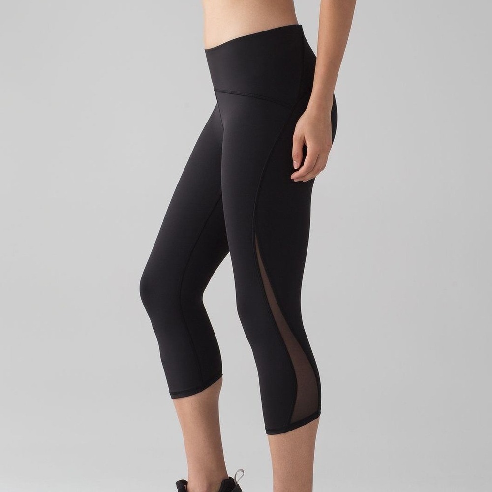 Lululemon Train Times Crop Leggings 17" | Black with Mesh Inset | Women's Size 6